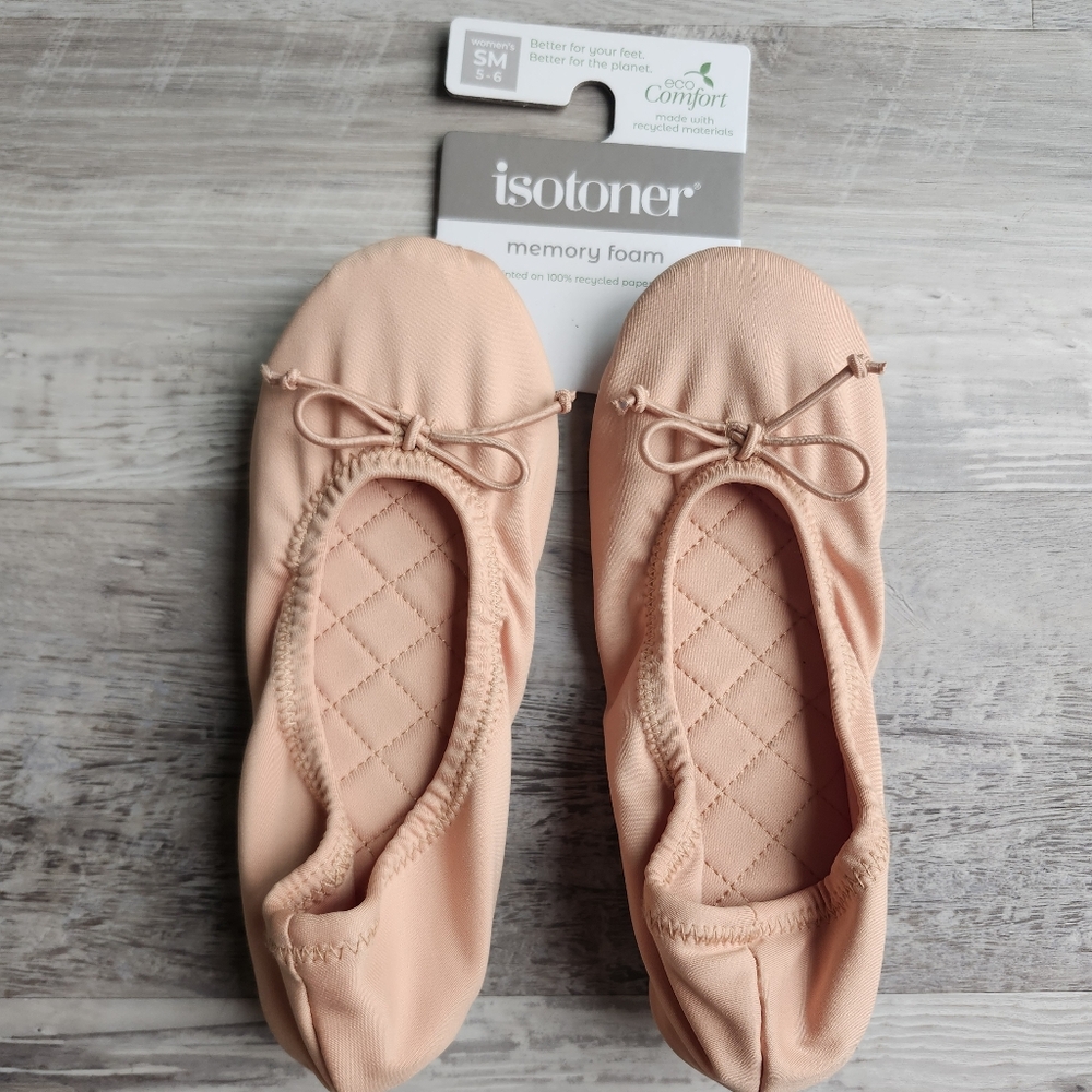 Isotoner Ballet Flats Womens SM 5-6 Pink Memory Foam Slippers New Eco Comfort